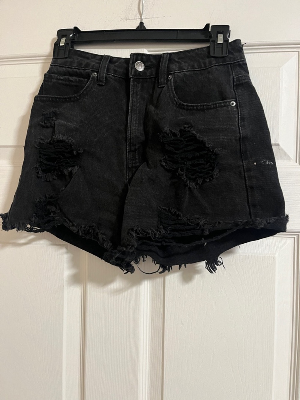 Forever 21 Black Distressed High-Rise Denim Shorts